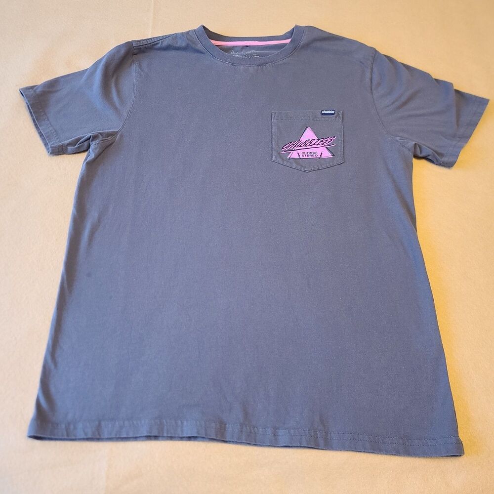 CHUBBIES Hi-Thigh Stereo T Shirt Breast Pocket Gray Neon Pink Size Medium